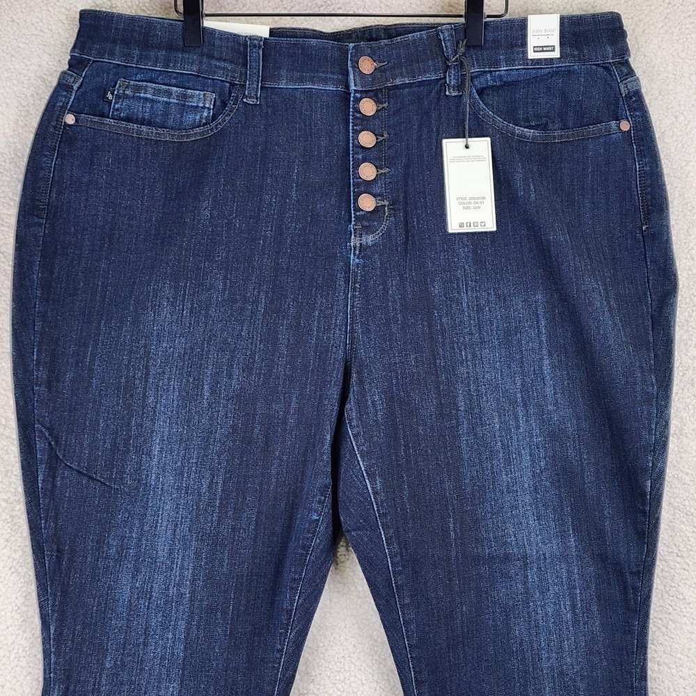 Judy Blue High Waist Skinny Fit Jeans Womens 22W Dark Wash Button Fly Casual - Picture 2 of 13